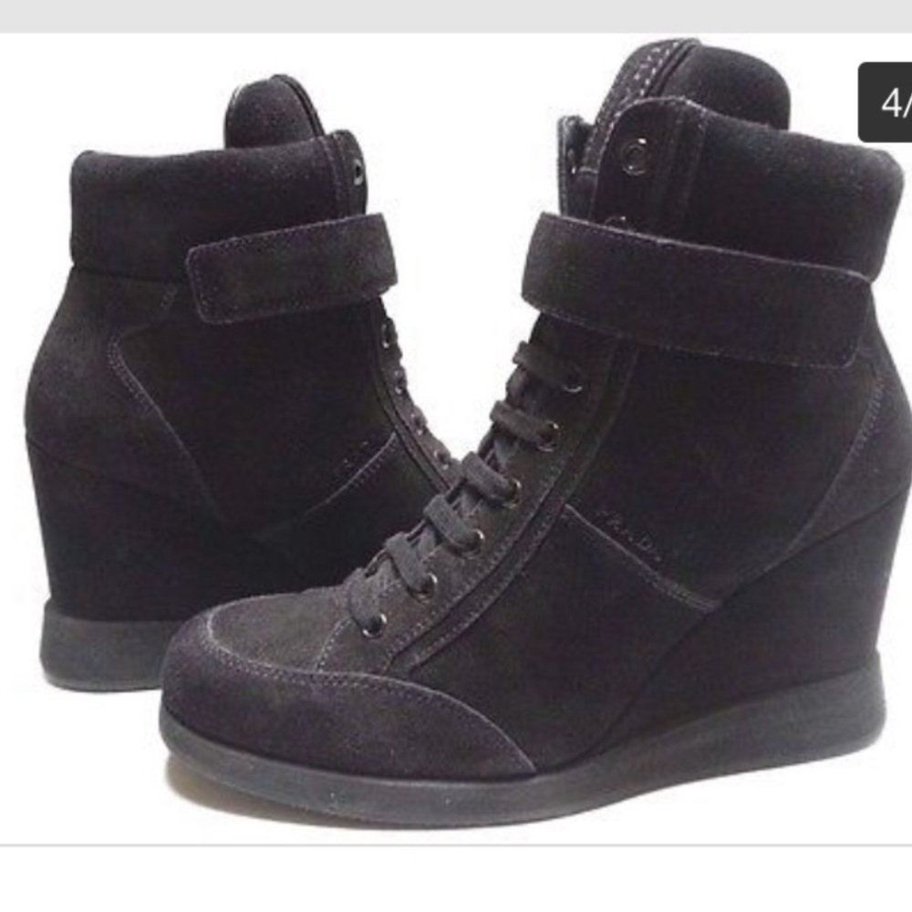 PRADA Black Suede Wedge
Sneakers Size EU 38 - US 8 
New